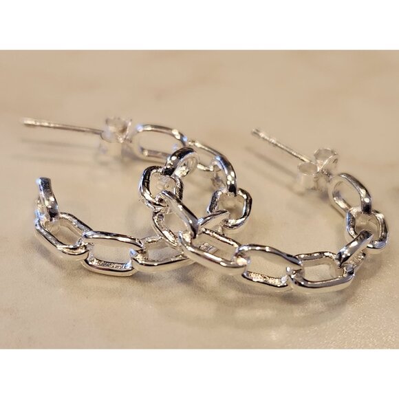 Sterling Silver Chain Link Hoop Earrings - Picture 4 of 5